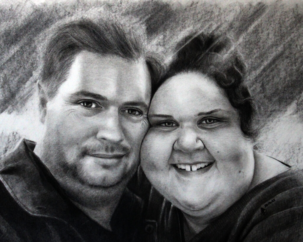 Portrait of Glen & Emmalea (Charcoal+Graphite on A3 Paper)