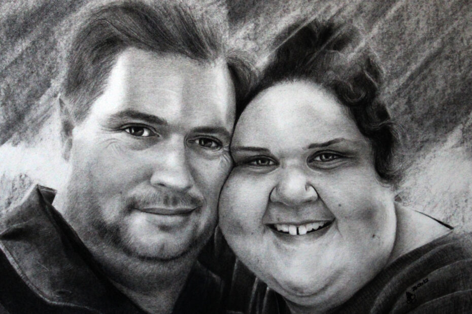 Portrait of Glen & Emmalea (Charcoal+Graphite on A3 Paper)