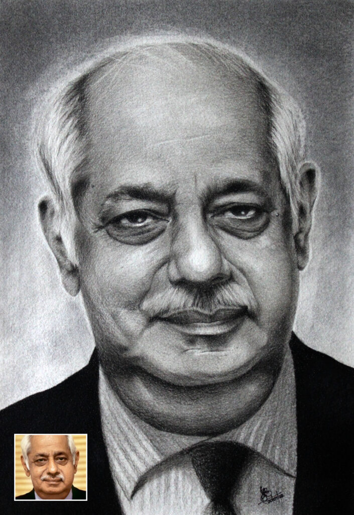 Portrait of the late Ambassador Satinder Lambah (Charcoal on A3 Paper)